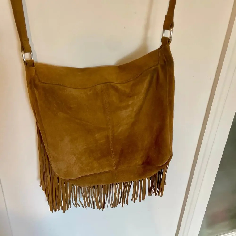 Ten79LA Ricky Suede Tan Crossbody Bag Fringe Western Native Inspired